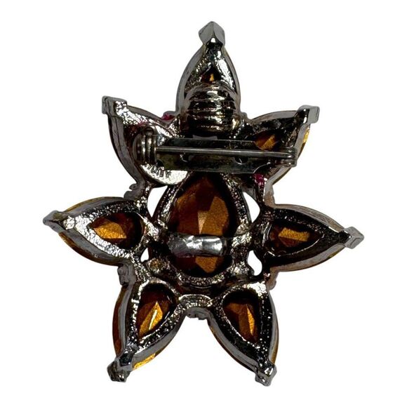 Vtg Signed Hony Rhinestone Brooch Lapel Pin Set of 2 Teardrop Flower Starburst - Picture 3 of 6